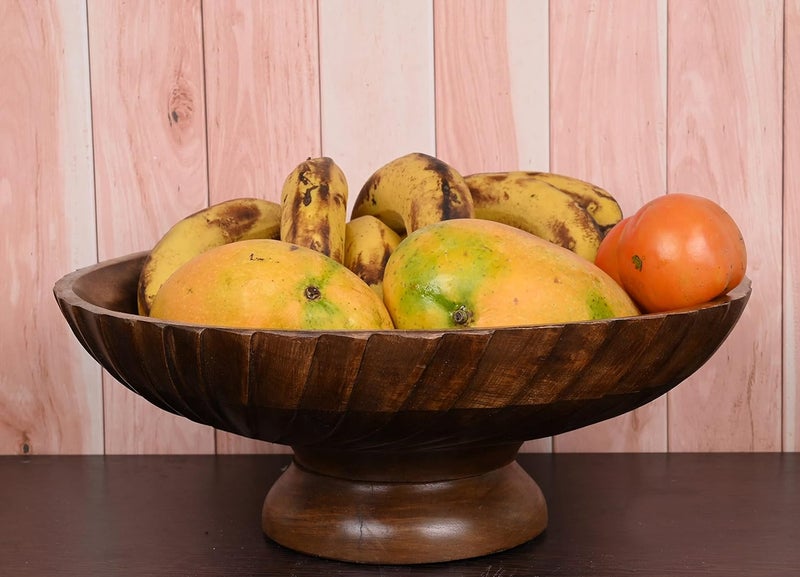 EDHAS Mango Wood Decorative Wooden Bowl Hand Carved Home Decor for Dining Table Center, Living Room, Kitchen Décor (12" x 12' x 4.75") - Image 2